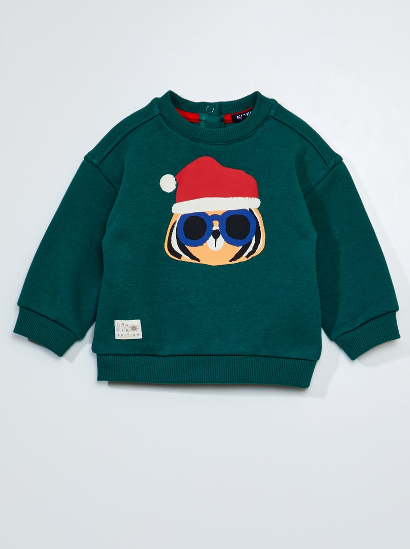 Sweater van fluweel met motiefje GROEN - Kiabi