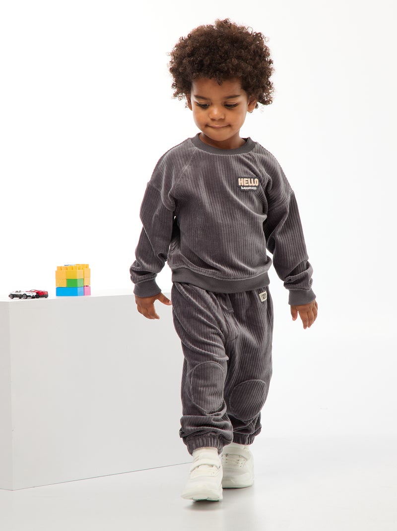 Sweater van fluweelachtige joggingstof met ribbeltextuur Grijs - Kiabi