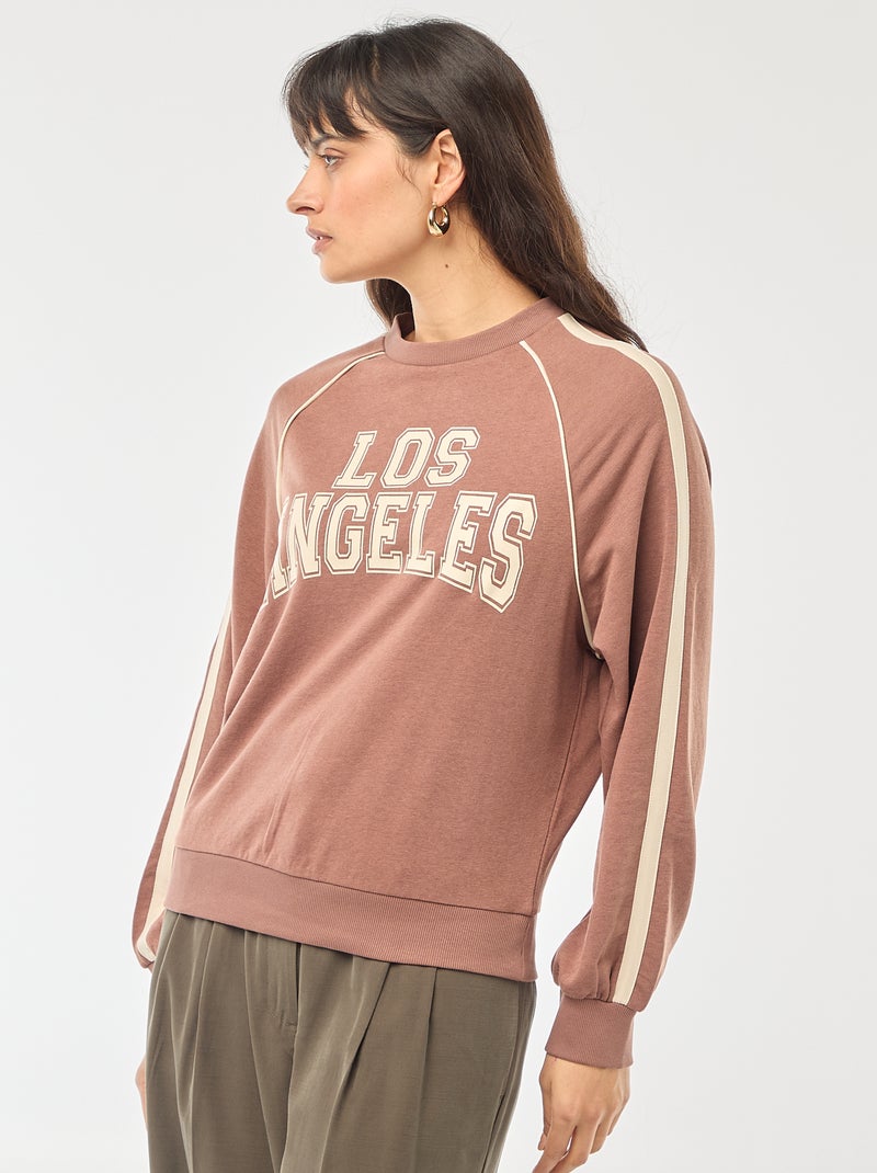 Sweater van french terry met contrasterende strepen Bruin - Kiabi