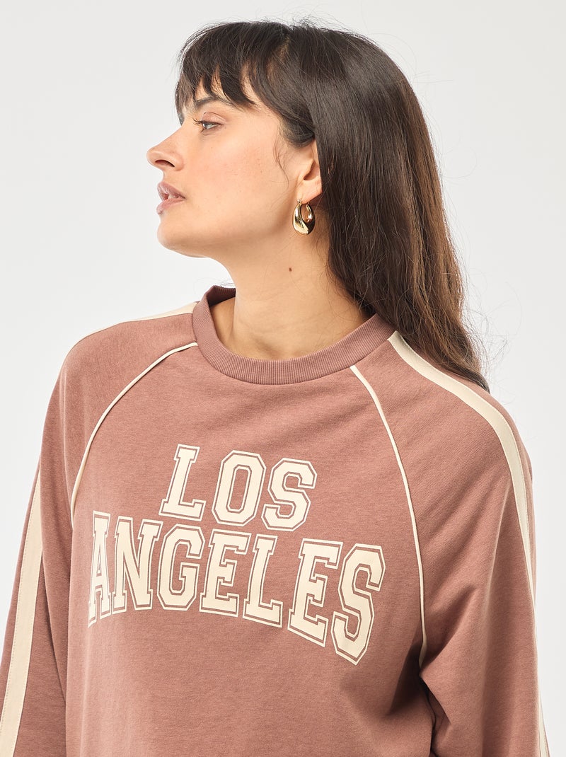 Sweater van french terry met contrasterende strepen Bruin - Kiabi