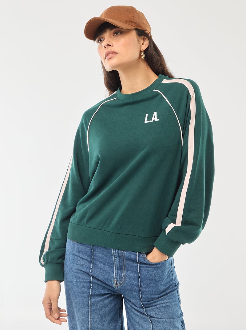 Sweater van french terry met contrasterende strepen Groen - Kiabi