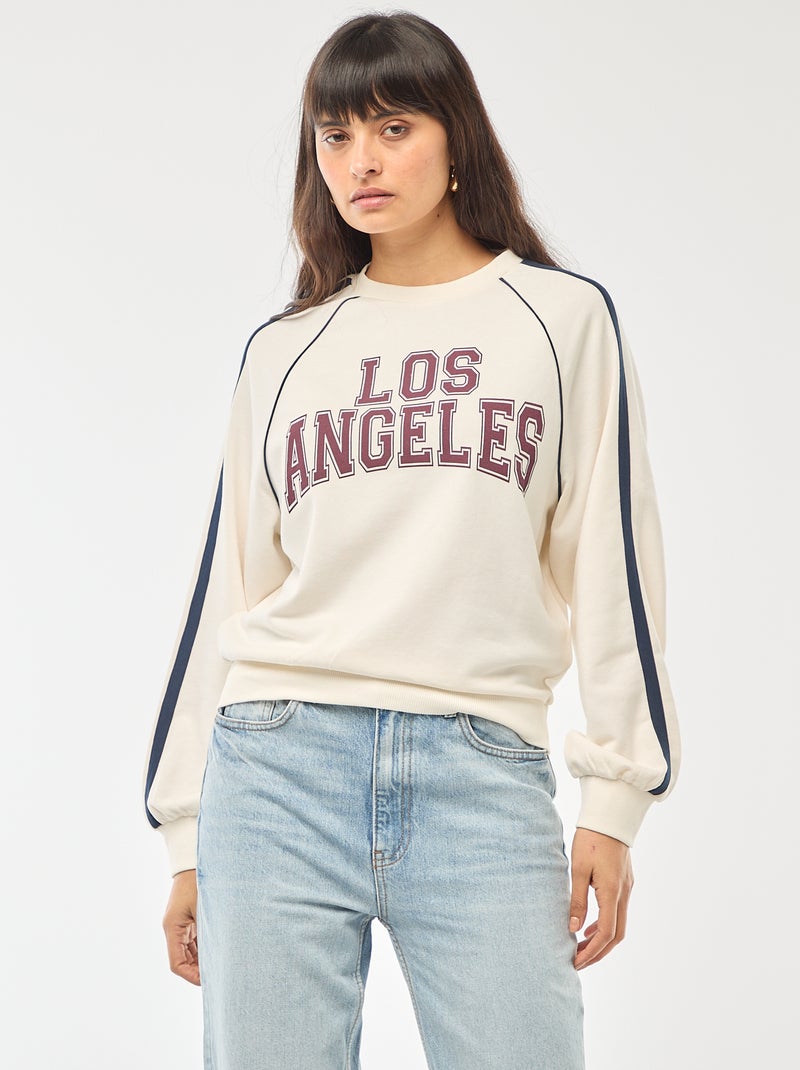 Sweater van french terry met contrasterende strepen Wit - Kiabi