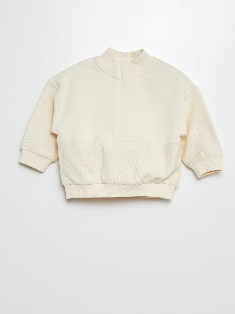 Sweater van french terry met rits WIT - Kiabi