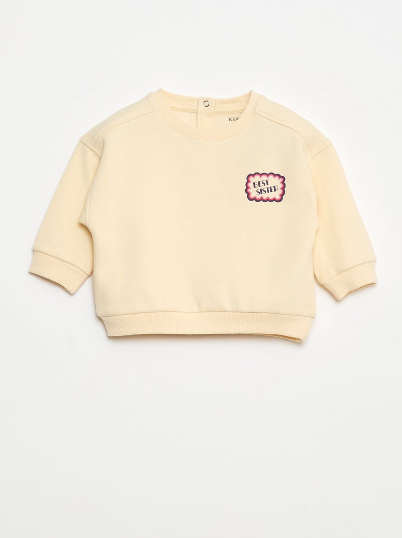 Sweater van geruwde fleece met print Biege - Kiabi