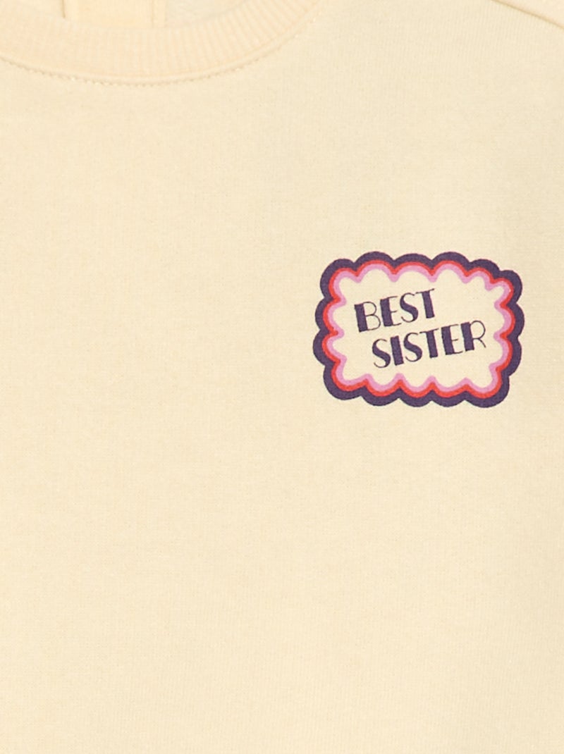 Sweater van geruwde fleece met print Biege - Kiabi