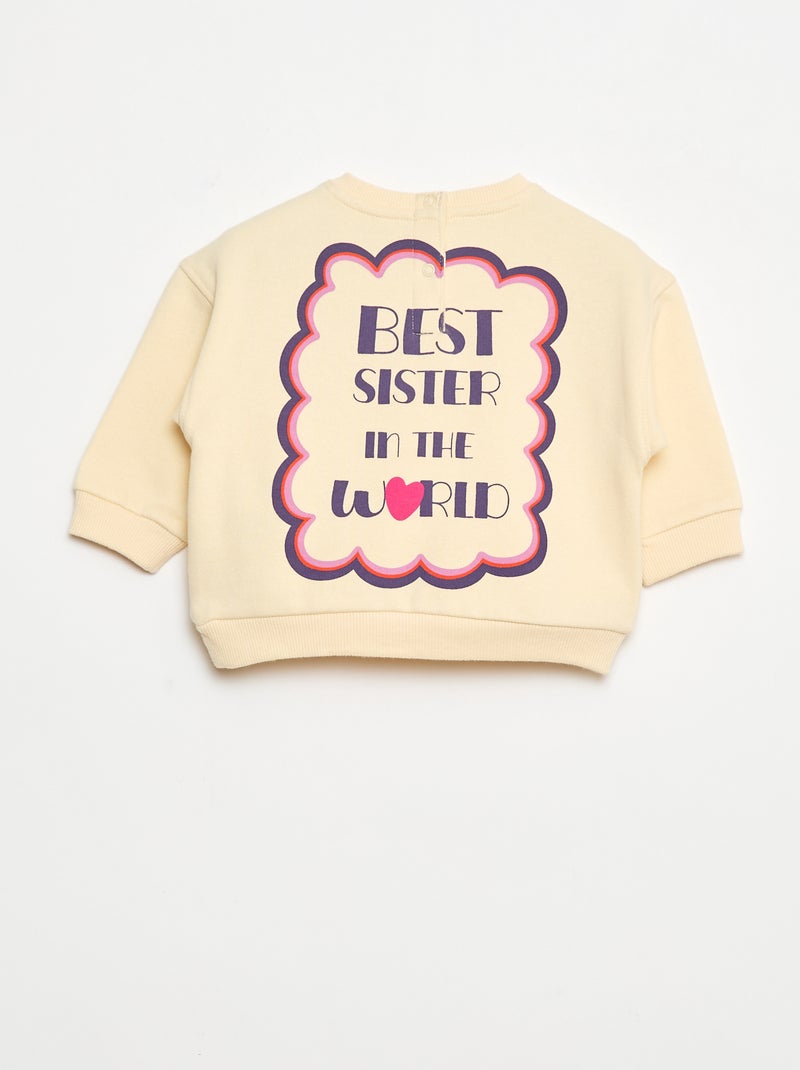 Sweater van geruwde fleece met print Biege - Kiabi