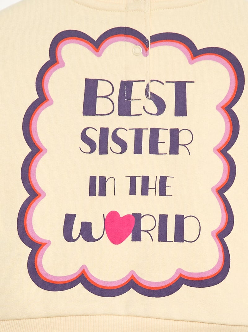 Sweater van geruwde fleece met print Biege - Kiabi