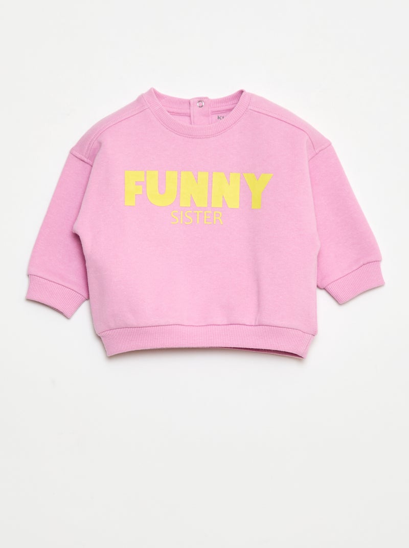 Sweater van geruwde fleece met print Paars - Kiabi