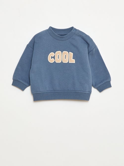 Sweater van geruwde joggingstof met borduursel 'cool' - Kiabi