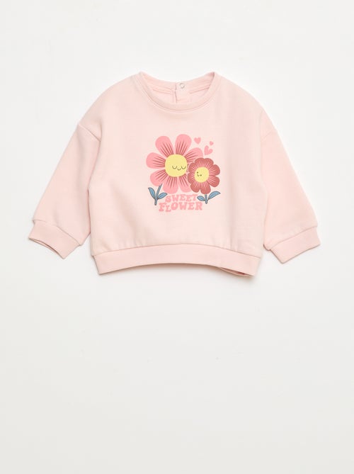 Sweater van geruwde joggingstof met ronde hals en print - Kiabi
