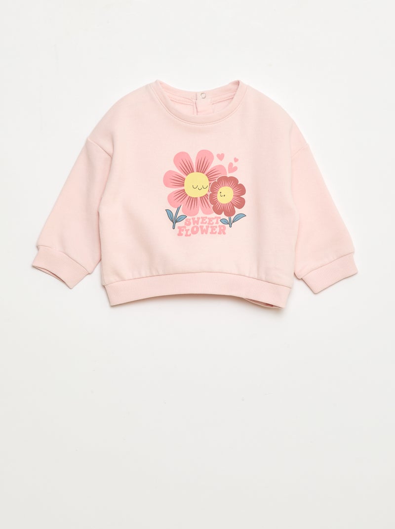 Sweater van geruwde joggingstof met ronde hals en print Rose - Kiabi