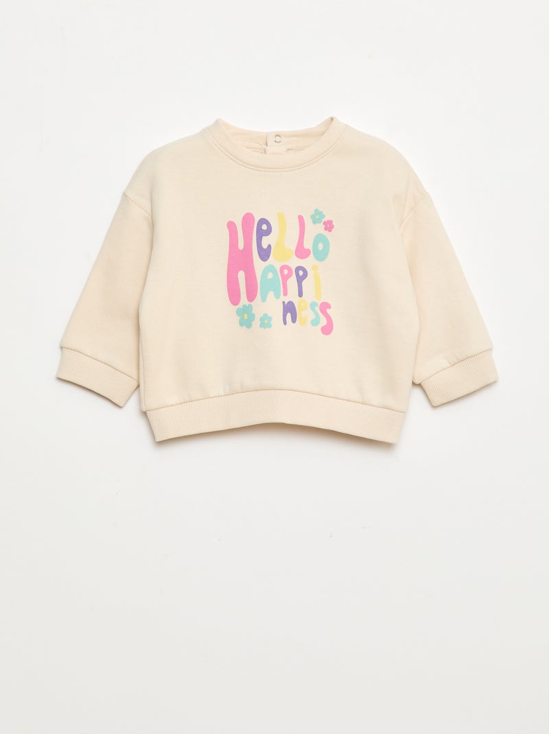 Sweater van geruwde joggingstof met ronde hals en print Wit - Kiabi