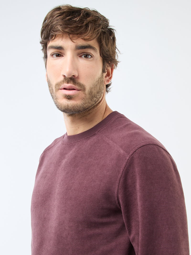 Sweater van gewafelde stof Paars - Kiabi