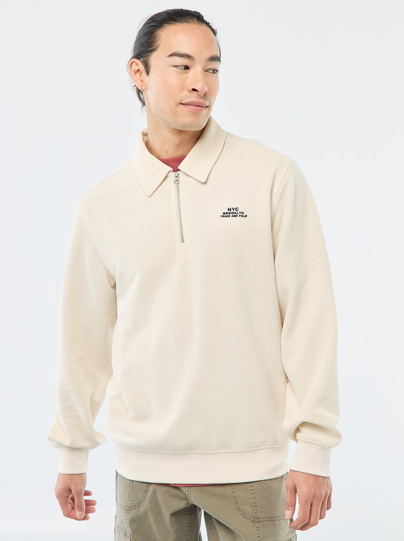 Sweater van gewafelde stof Wit - Kiabi