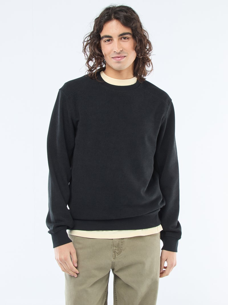 Sweater van gewafelde stof Zwart - Kiabi