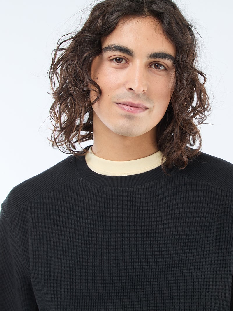 Sweater van gewafelde stof Zwart - Kiabi
