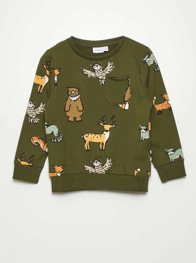 Sweater van joggingstof | 'Dieren van het bos' KAKI - Kiabi