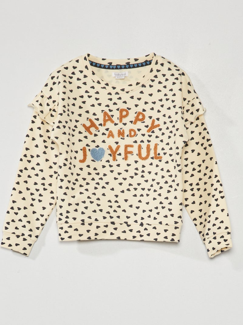 Sweater van joggingstof 'Happy and Joyfull' BIEGE - Kiabi