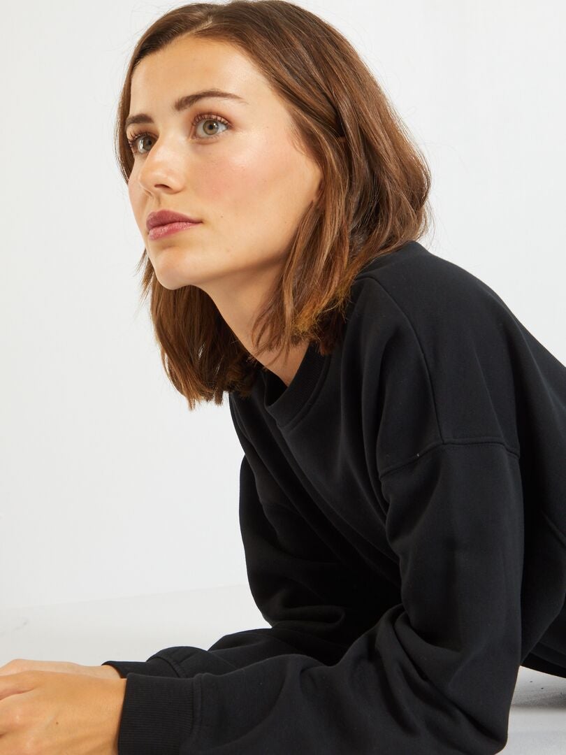 Sweater van joggingstof in campusstijl zwart - Kiabi