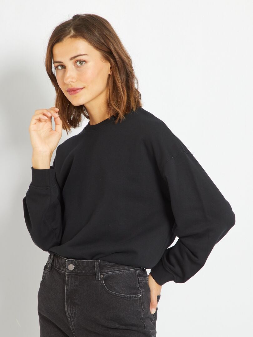 Sweater van joggingstof in campusstijl zwart - Kiabi