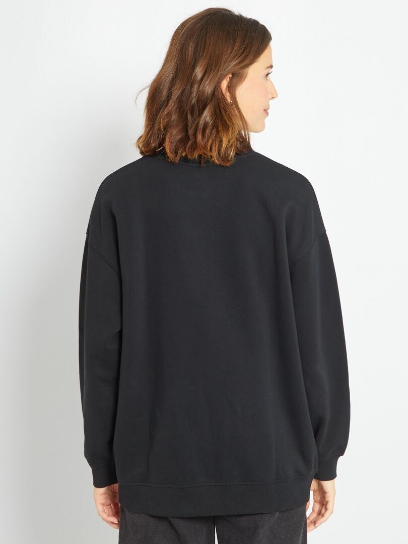 Sweater van joggingstof in campusstijl zwart - Kiabi