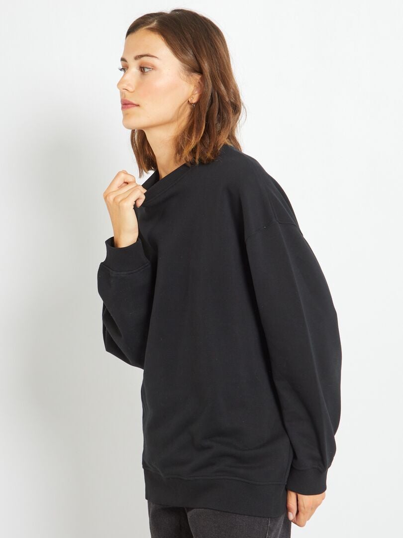 Sweater van joggingstof in campusstijl zwart - Kiabi