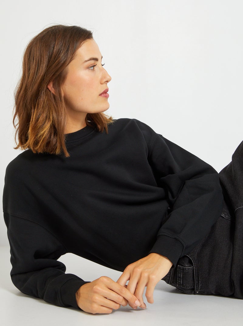 Sweater van joggingstof in campusstijl zwart - Kiabi