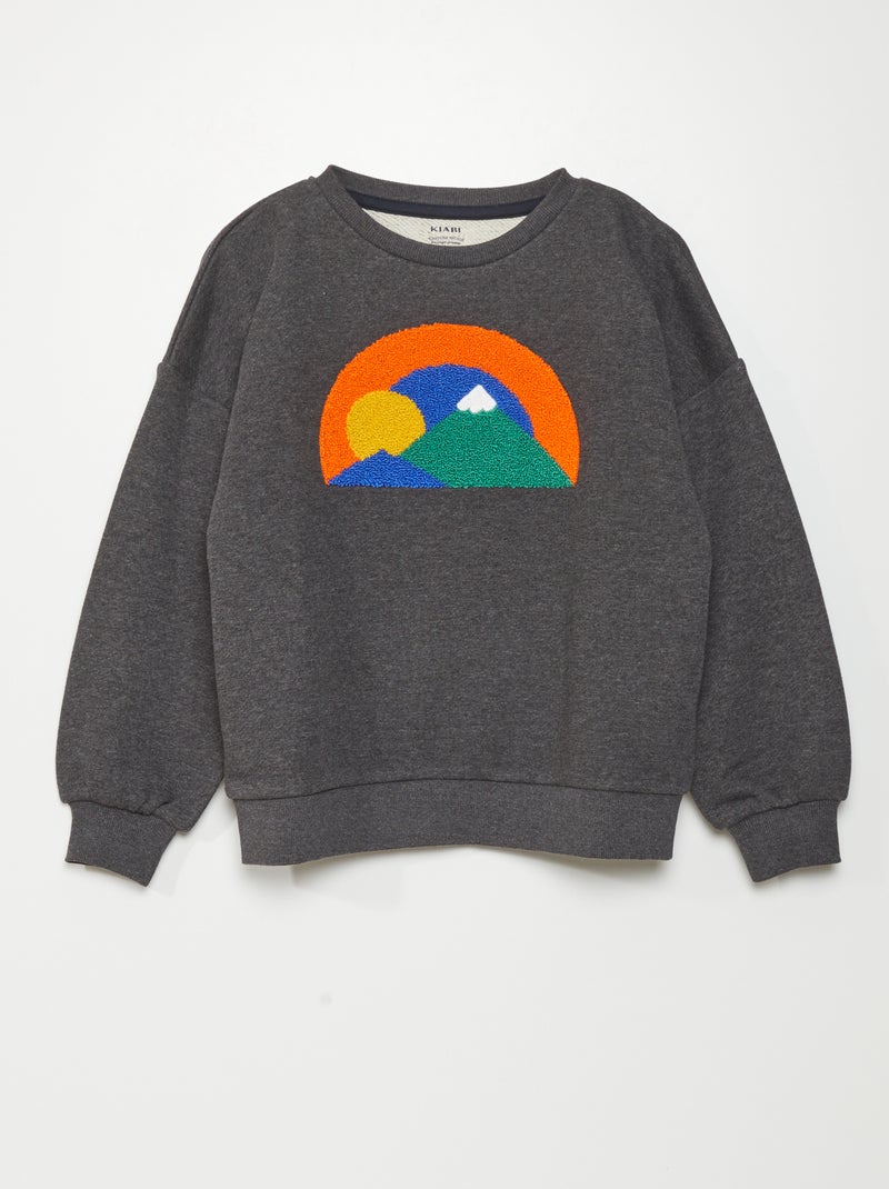 Sweater van joggingstof met badstof GRIJS - Kiabi