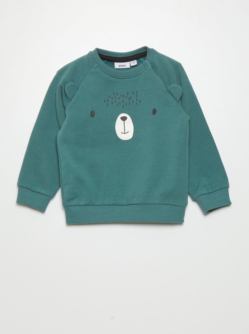 Sweater van joggingstof met beermotiefje GROEN - Kiabi