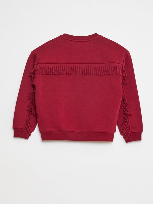 Sweater van joggingstof met borduursel en franjes op de mouwen - Kiabi