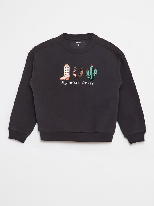 Sweater van joggingstof met borduursel en franjes op de mouwen - Kiabi