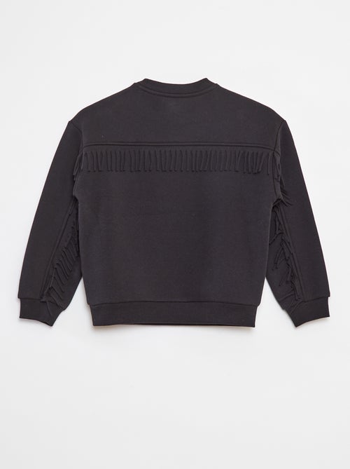 Sweater van joggingstof met borduursel en franjes op de mouwen - Kiabi