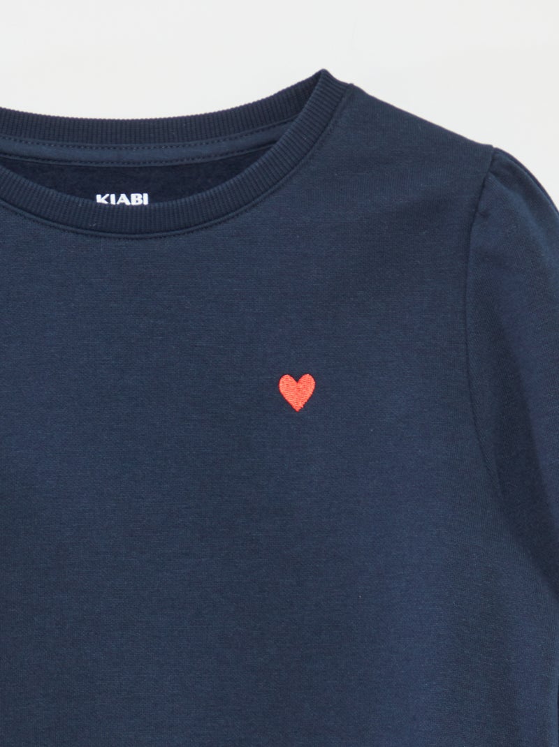 Sweater van joggingstof met borduursel en fronsjes op de schouder BLAUW - Kiabi