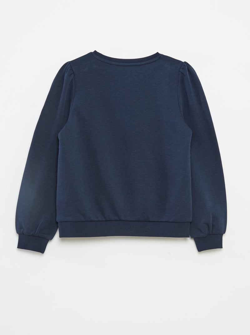 Sweater van joggingstof met borduursel en fronsjes op de schouder BLAUW - Kiabi