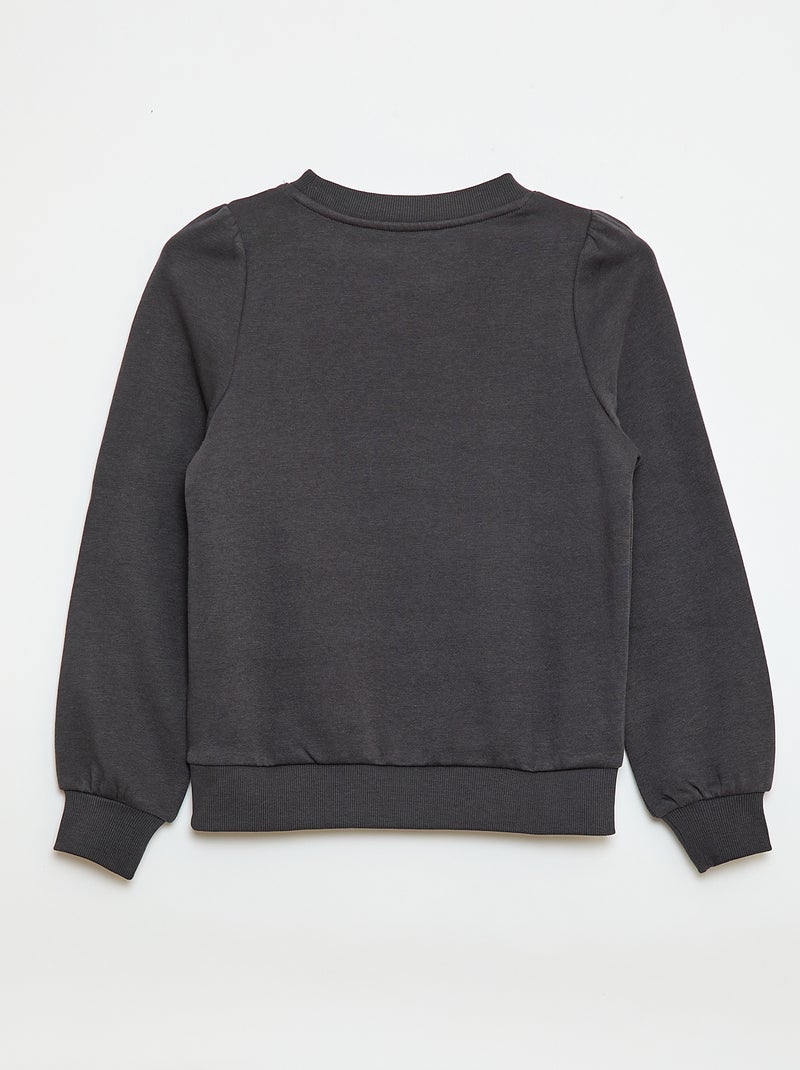 Sweater van joggingstof met borduursel en fronsjes op de schouder Grijs - Kiabi