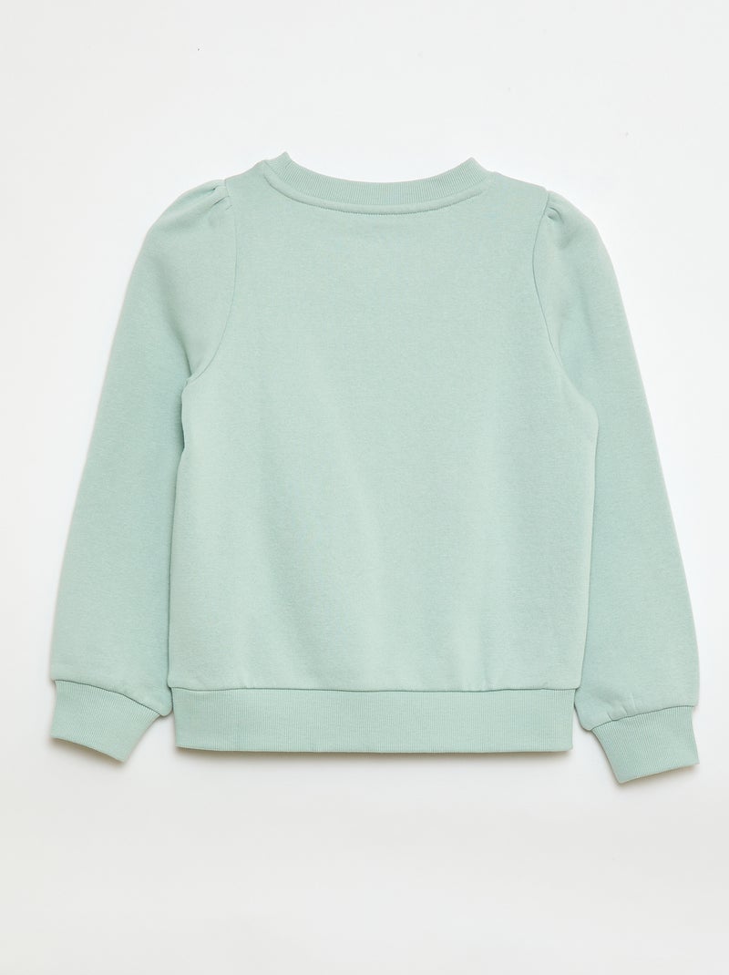 Sweater van joggingstof met borduursel en fronsjes op de schouder Groen - Kiabi