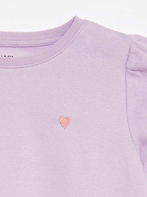 Sweater van joggingstof met borduursel en fronsjes op de schouder - Kiabi