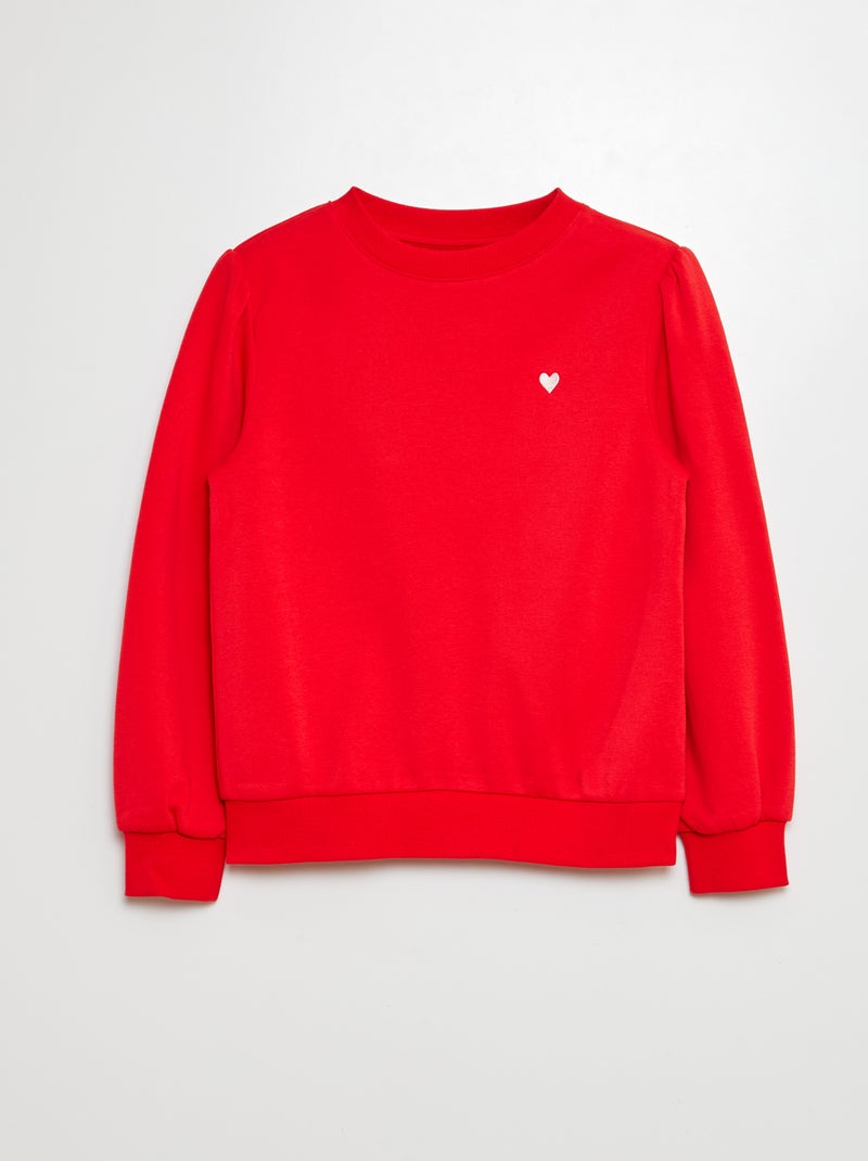 Sweater van joggingstof met borduursel en fronsjes op de schouder ROOD - Kiabi