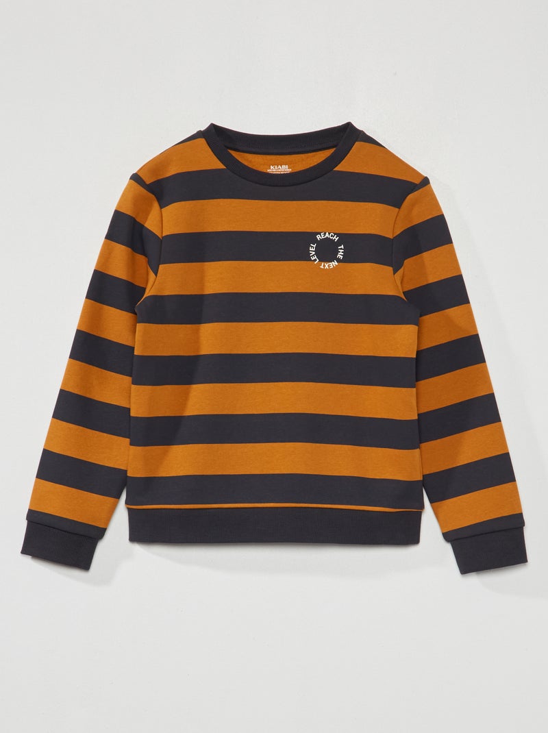 Sweater van joggingstof met brede strepen BRUIN - Kiabi