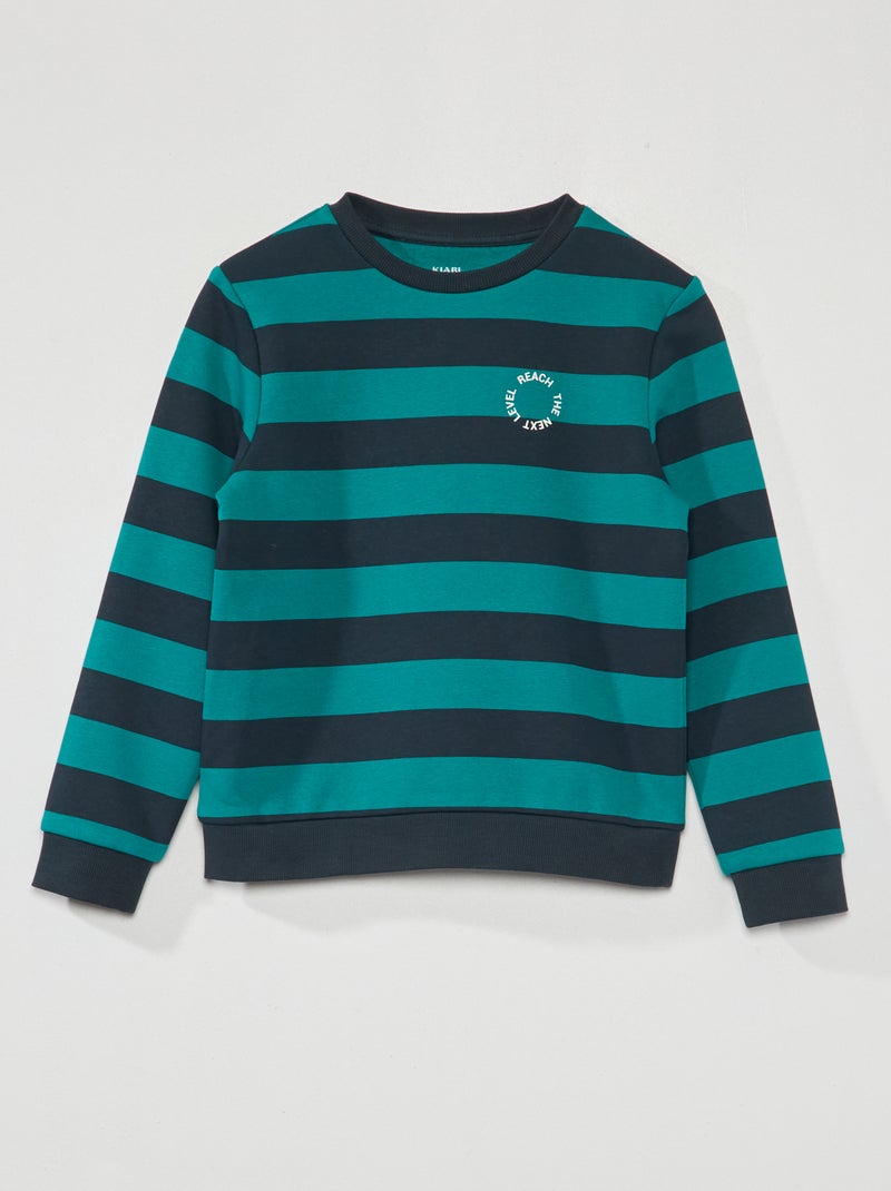 Sweater van joggingstof met brede strepen GROEN - Kiabi