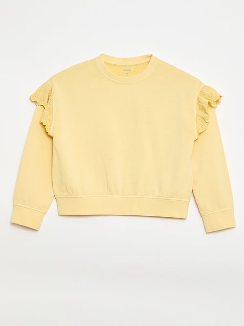 Sweater van joggingstof met broderie anglaise - Kiabi