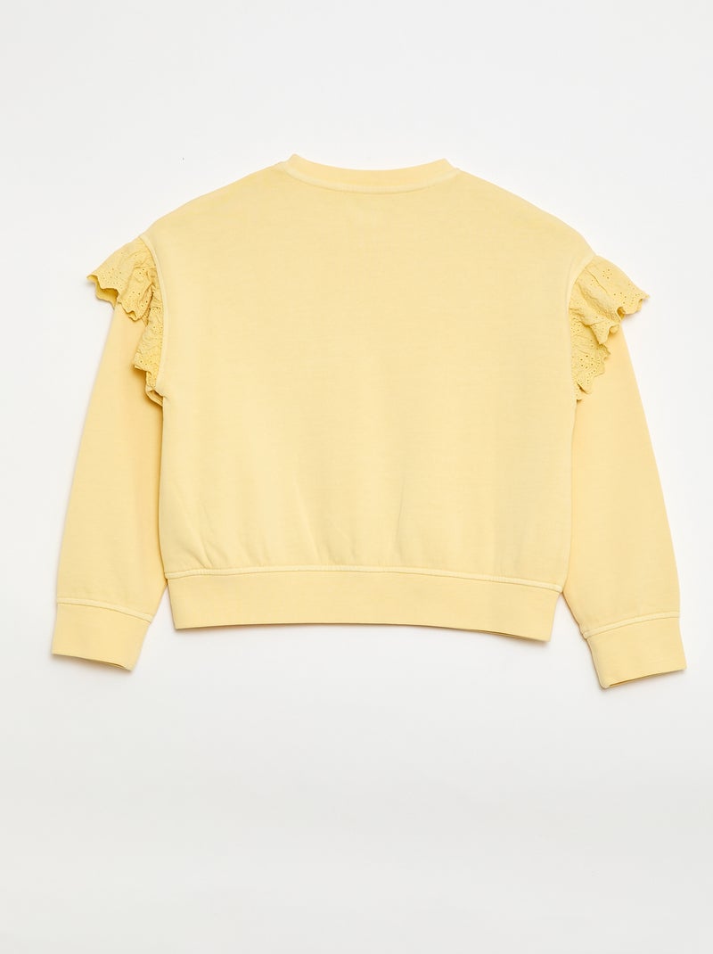 Sweater van joggingstof met broderie anglaise Geel - Kiabi