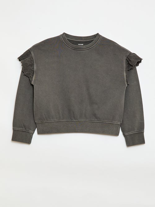 Sweater van joggingstof met broderie anglaise - Kiabi
