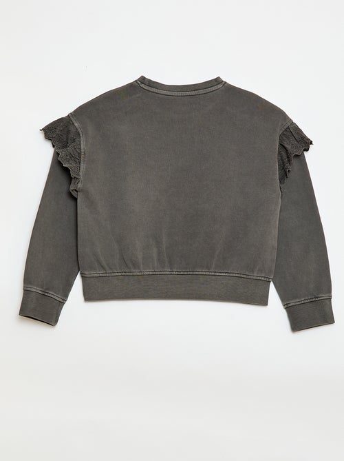 Sweater van joggingstof met broderie anglaise - Kiabi