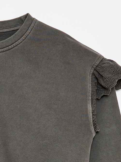 Sweater van joggingstof met broderie anglaise - Kiabi