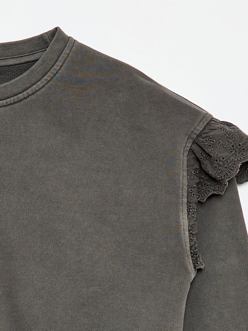 Sweater van joggingstof met broderie anglaise Grijs - Kiabi