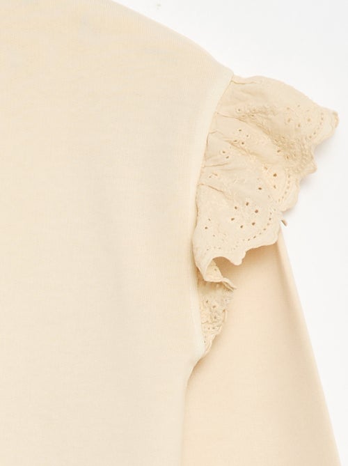 Sweater van joggingstof met broderie anglaise - Kiabi