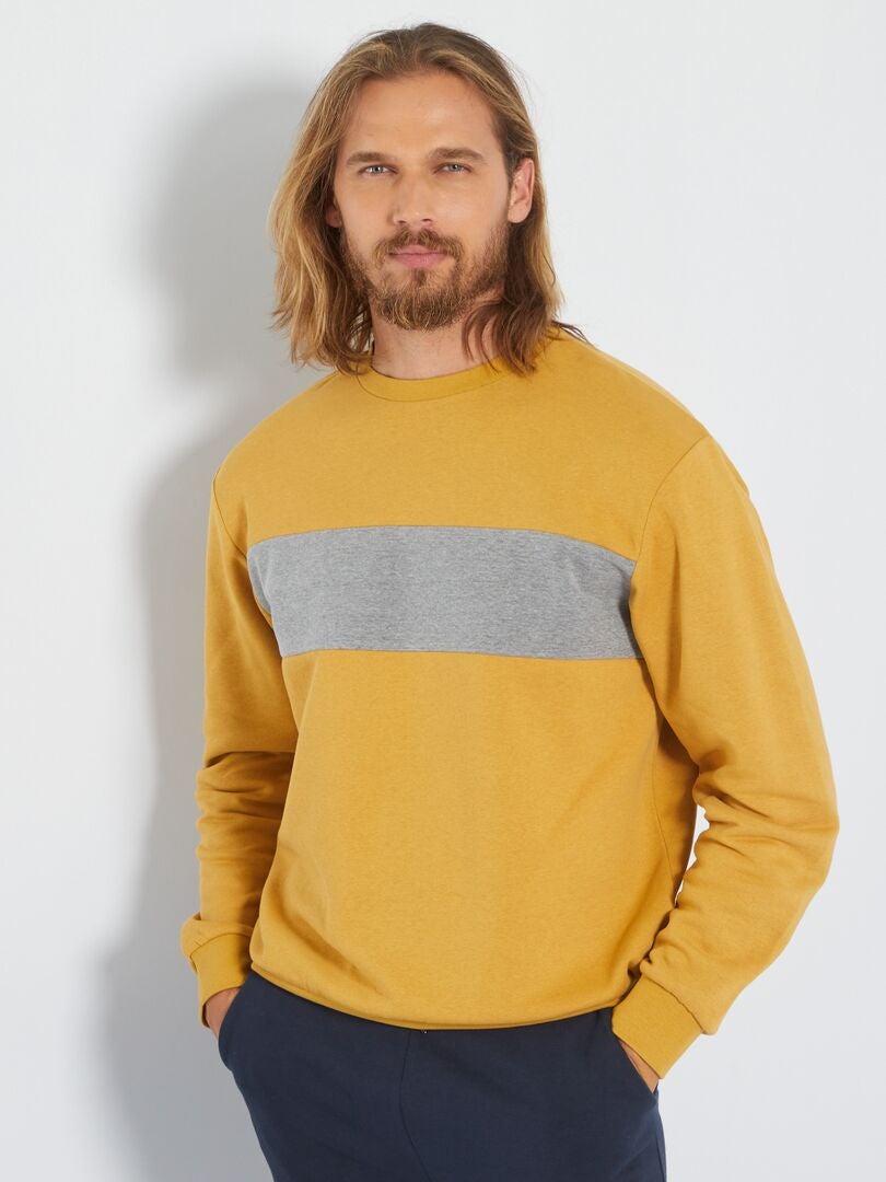 Sweater van joggingstof met colorblock GEEL - Kiabi