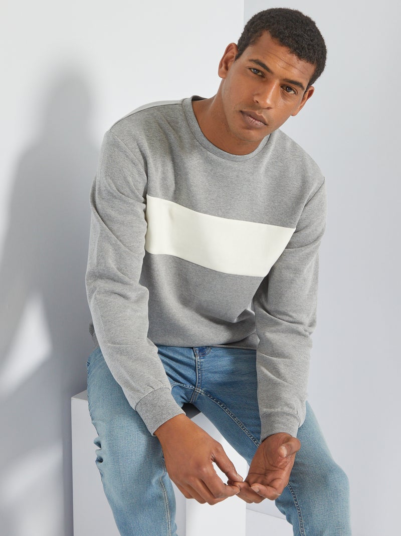 Sweater van joggingstof met colorblock GRIJS - Kiabi