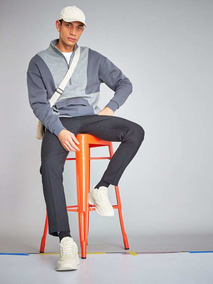 Sweater van joggingstof met colorblock GRIJS - Kiabi